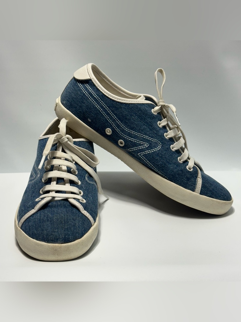 Rag & Bone Court Denim Low-Top Sneakers in Blue and Cream